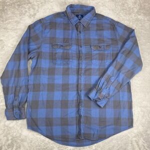 George Flannel Shirt Men's XL Blue Grey Plaid Long Sleeve Button Up Soft